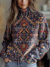 Women's Vintage Lovely Floral Art Print Knit Turtleneck Pullover Sweater